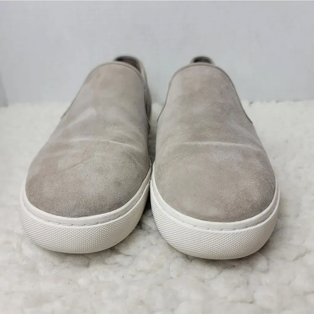 Tory Burch Jesse Slip-On  Sneaker Size 10.5   Gray Suede Gold Logo Back Shoes